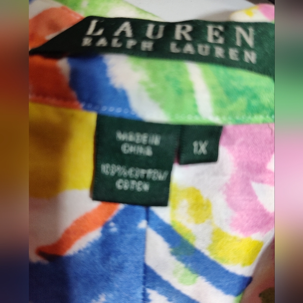 Lauren Ralph Lauren Multicolor Floral Womens Cotton Shirt Plus 1X NWOT - Picture 2 of 4